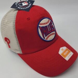 Youth Philadelphia Phillies Hat Snapback Trucker Mesh Fan Favorite Red Beige MLB
